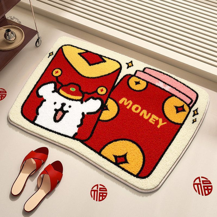Charming Red Fruit-Themed Plush Bath Mat for Bathroom