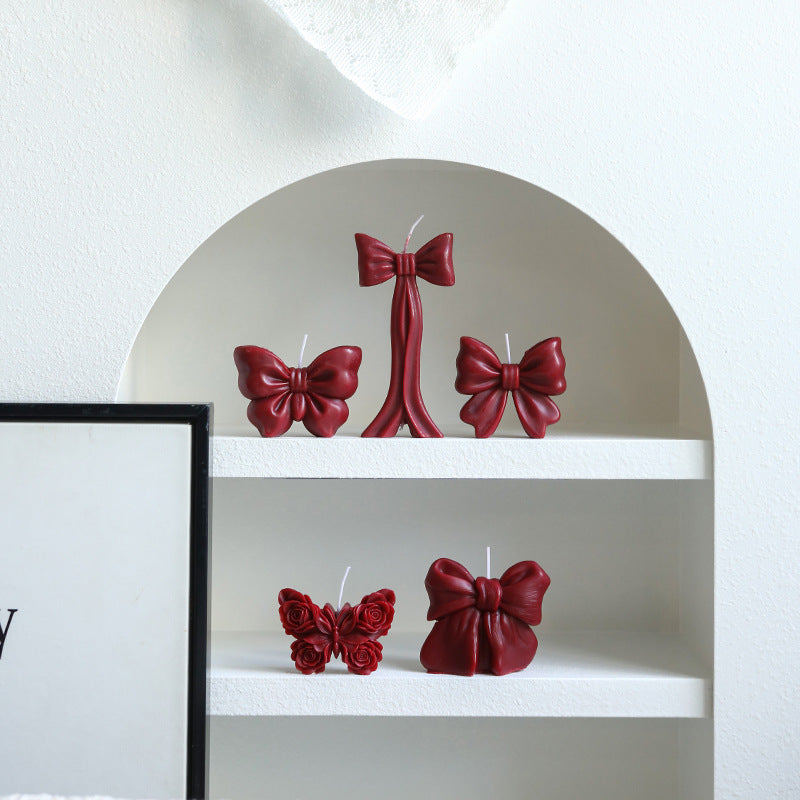 Sculpted Bow-Shaped Decorative Soy Wax Candle with Cotton Wick