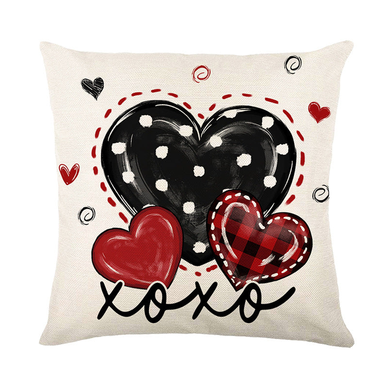 Decorative Cotton-Linen Heart Ornament Throw Pillow Cover