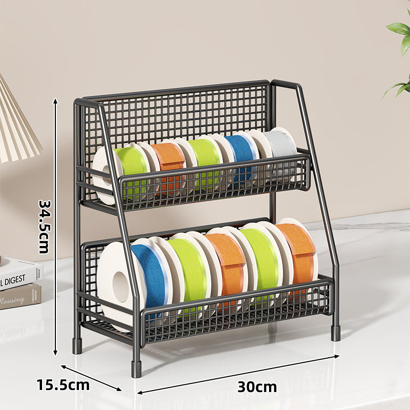 Angled Multi-Tier Spool and Tape Storage Rack with Wire Mesh Baskets