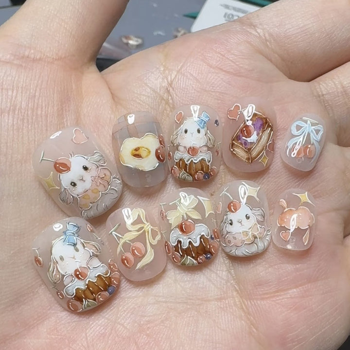 Whimsical Animal-Themed Press-On Nail Art Set 1790745682