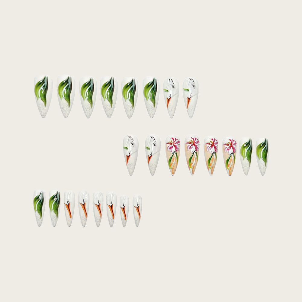 Artificial Nail Set with Floral Stork Design Stornfield