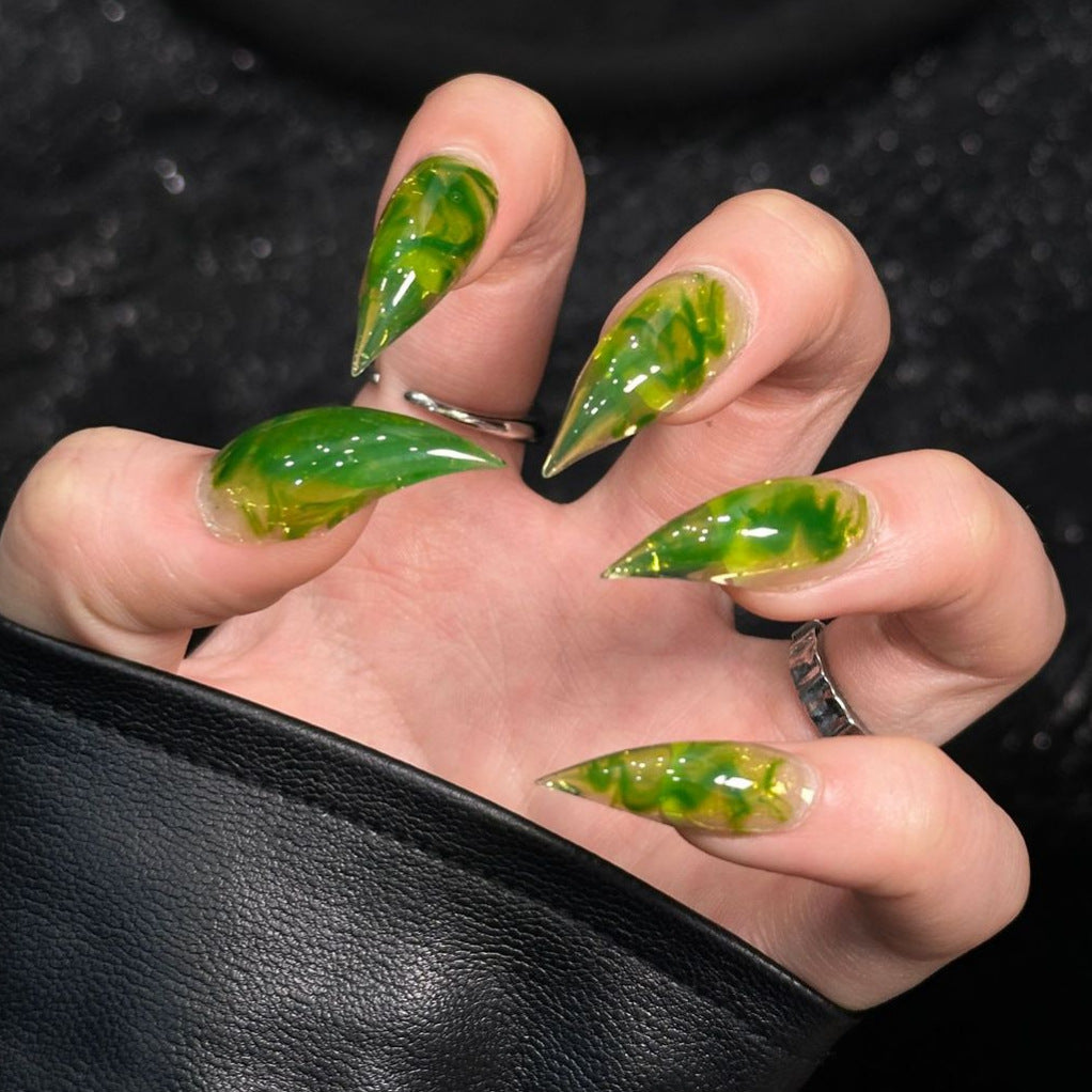 Artistic Stiletto Press-On Nails with Unique Marble Design
