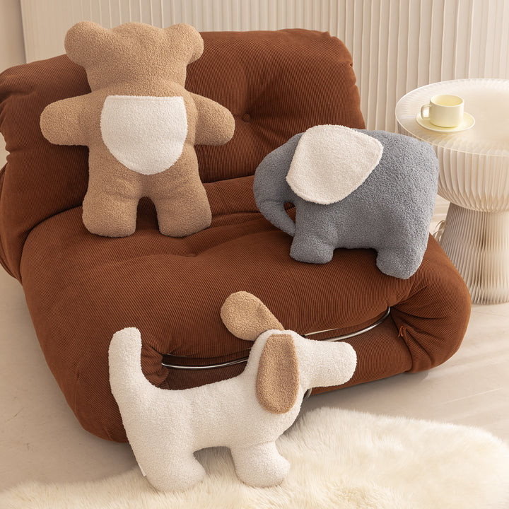 Cuddle teddy cushion made of boucle with ergonomic back support