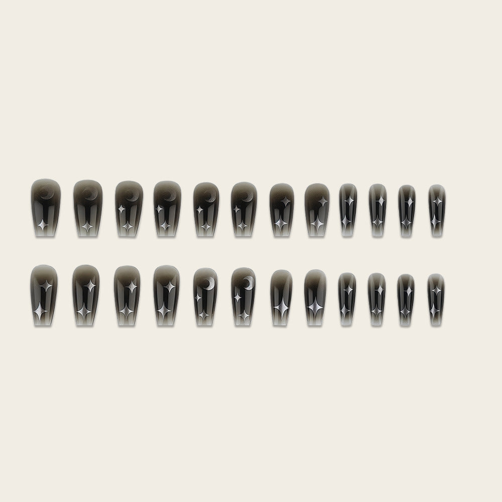 Artificial Nails in Elegant Moon Design with Shimmering Stars Stornfield