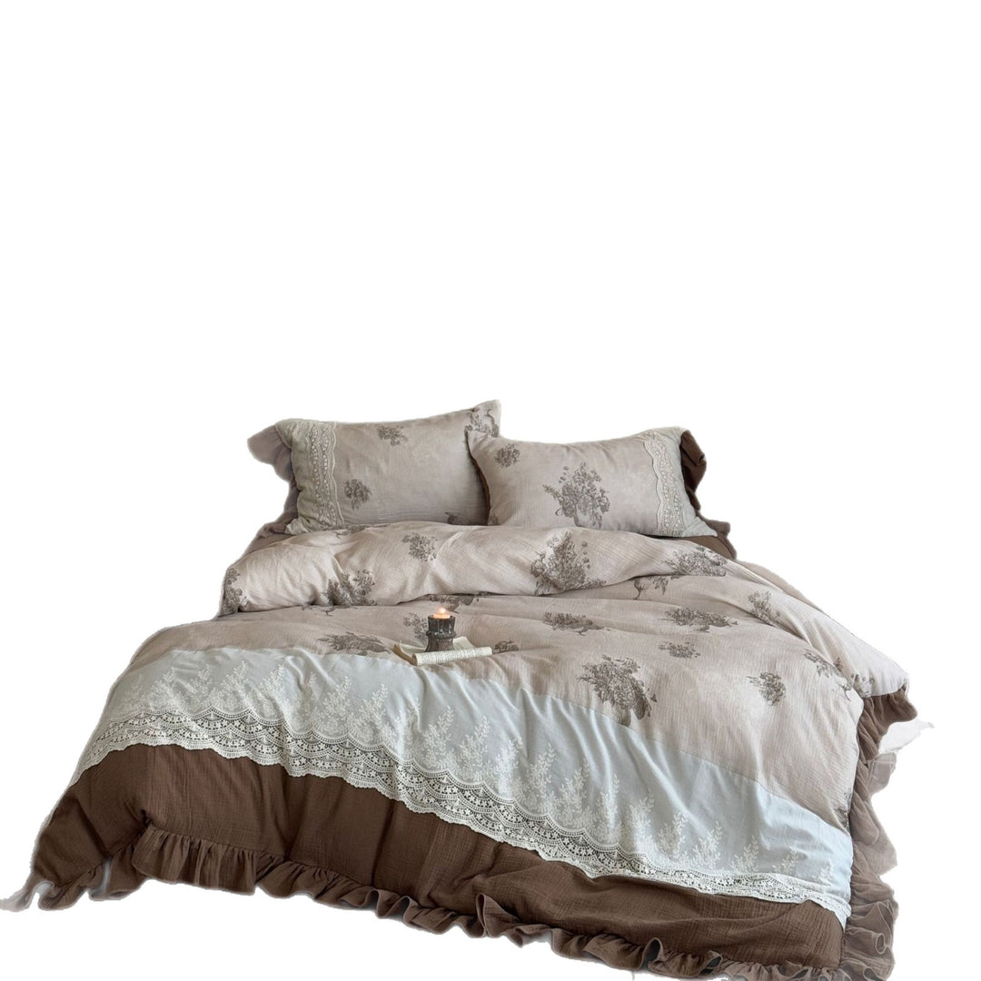 Vintage Lace-Trim Ruffled Duvet Cover Set