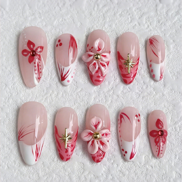 Artificial Nail Set with Floral Designs and 3D Decorations Stornfield