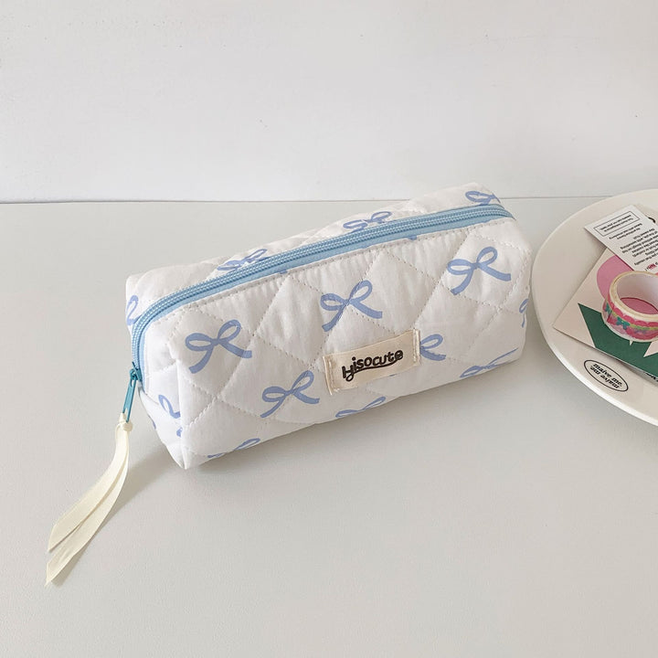 Quilted Bow-Embellished Pencil Case