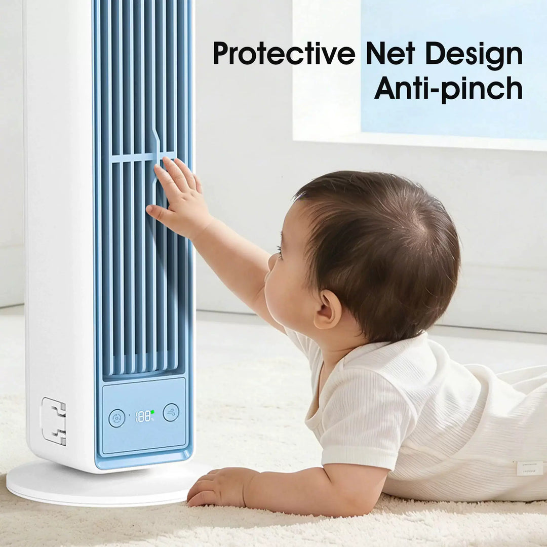 Unisex one size slim vertical personal air circulator with remote control adjustable louvers whisper-quiet DC motor Stornfield