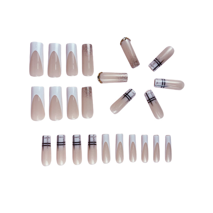 Decorative Long Coffin Nail Extensions with Glitter Accents Stornfield