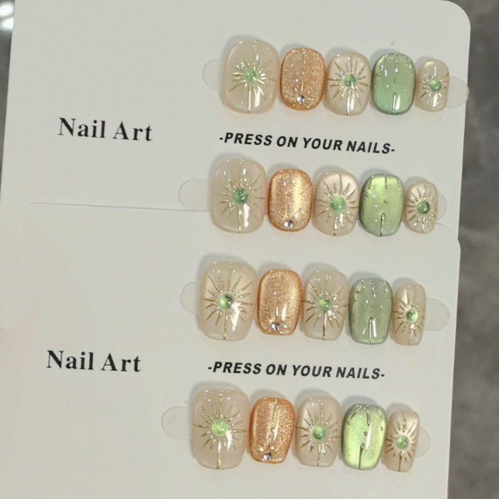 Decorative Press-On Nail Art Set with Radiant Gem Accents