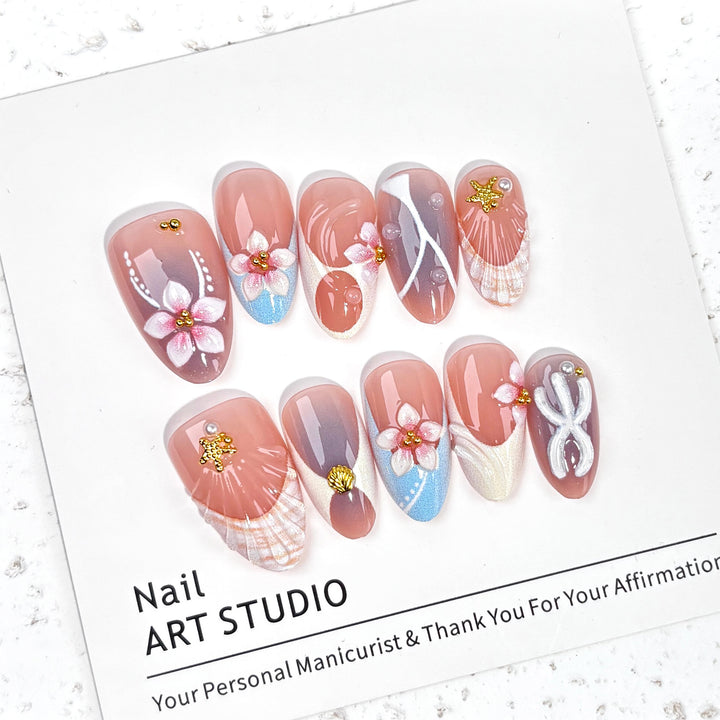 Artistic Floral Embellished Press-On Nail Set