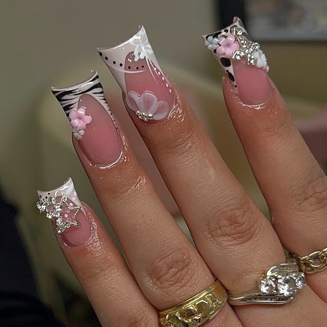 Artistic 3D Floral Press-On Nails Stornfield