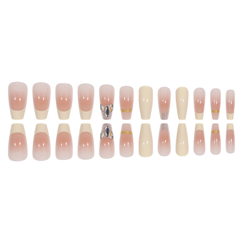 Elegant Long Press-On Nails with Rhinestone and Gold Accents Stornfield