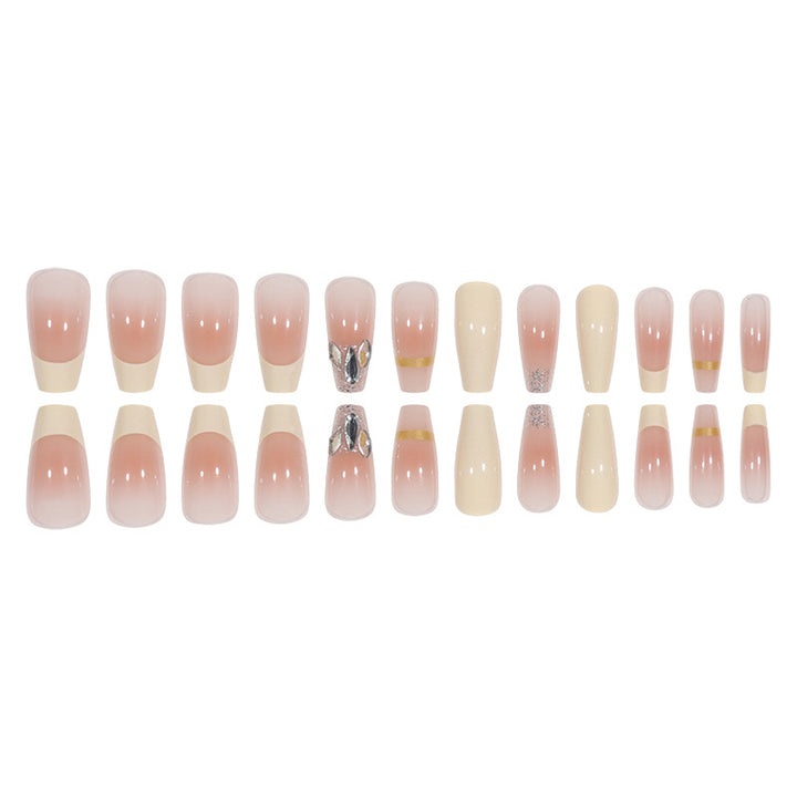 Elegant Long Press-On Nails with Rhinestone and Gold Accents Stornfield