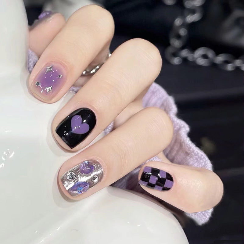 Artistic Press-On Nail Set with Heart and Star Designs Stornfield 1789389240