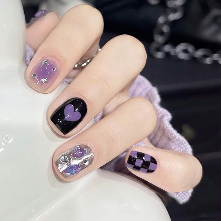 Artistic Press-On Nail Set with Heart and Star Designs Stornfield 1789389240