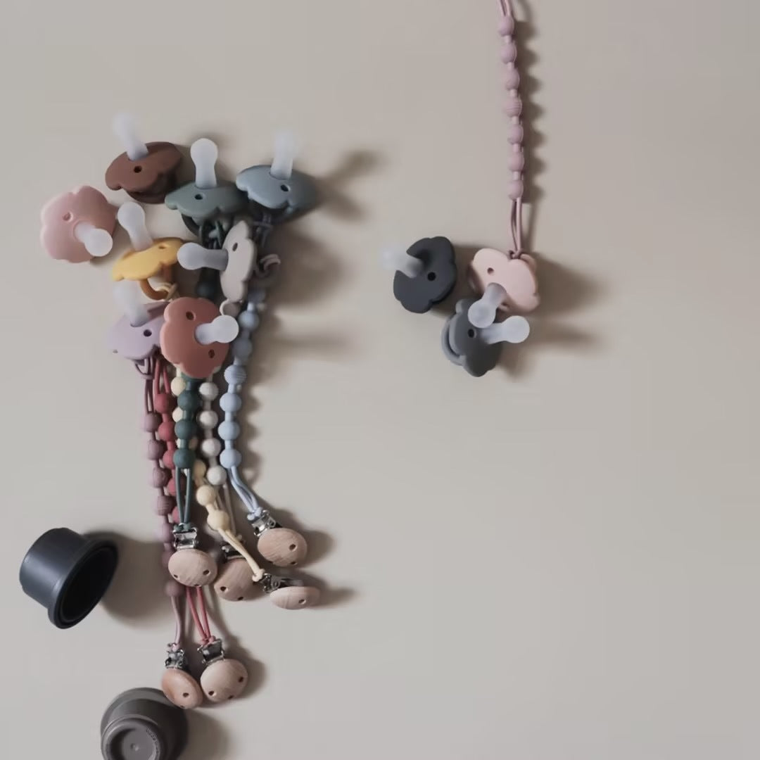 Silicone Beaded Pacifier Clip with Wooden Holder
