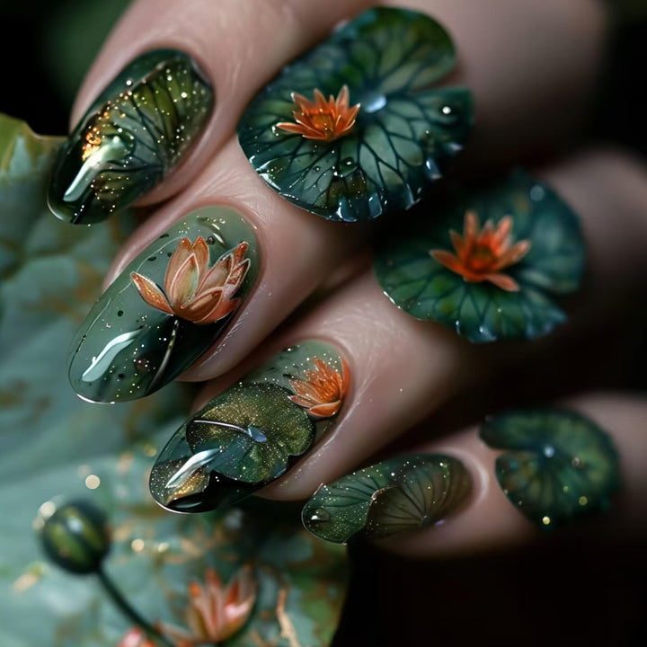 Artificial artificial nails with elegant water lily design Stornfield