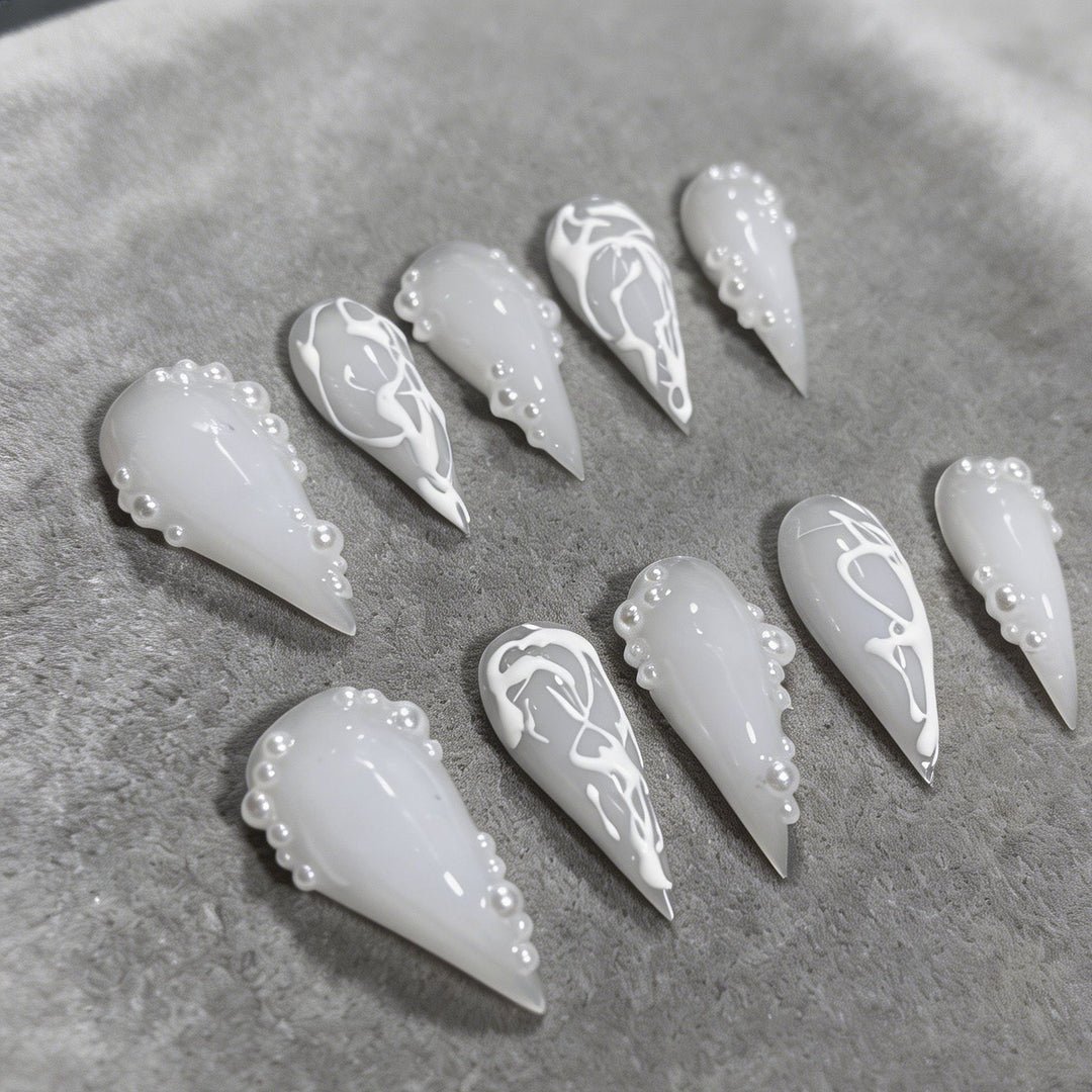 Elegant Stiletto Press-On Nails with Pearl Accents