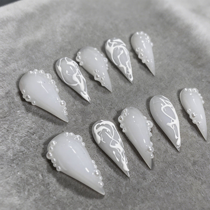 Elegant Stiletto Press-On Nails with Pearl Accents