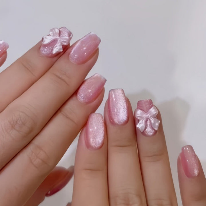 Charming Press-On Nail Set with Decorative Bow Accents Stornfield