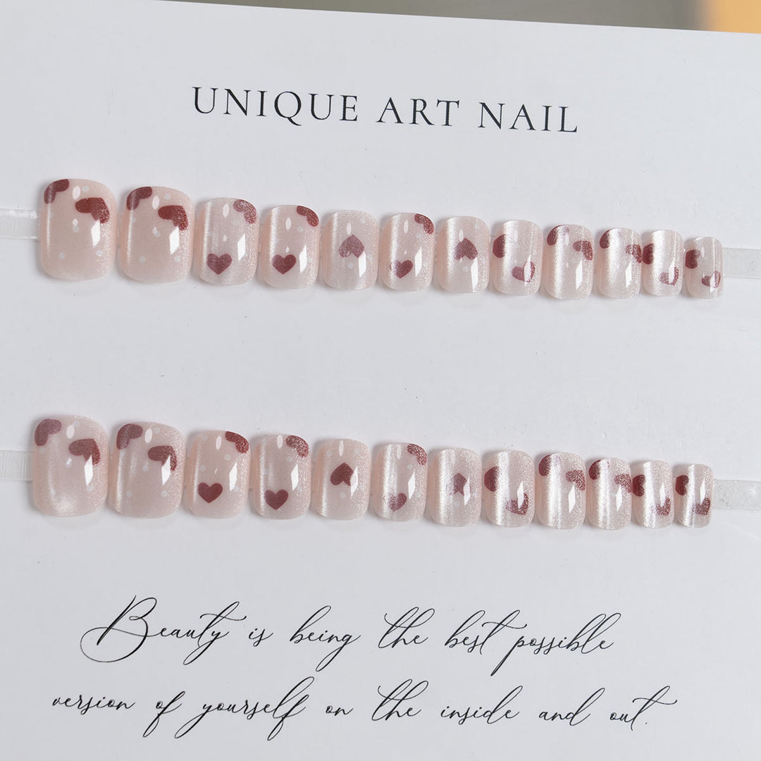 Heart-Embellished Glitter Press-On Nails