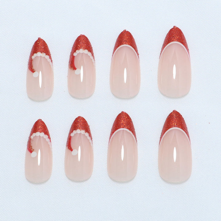 Artistic French Tip Press-On Nails with Glitter Accents Stornfield