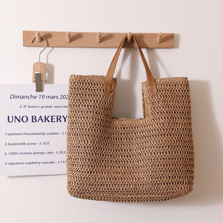 Elegant Woven Tote Bag with Sturdy Leather Handles Stornfield
