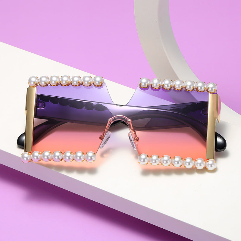 Ladies extravagant rectangular sunglasses with pearl decoration and UV protection Stornfield