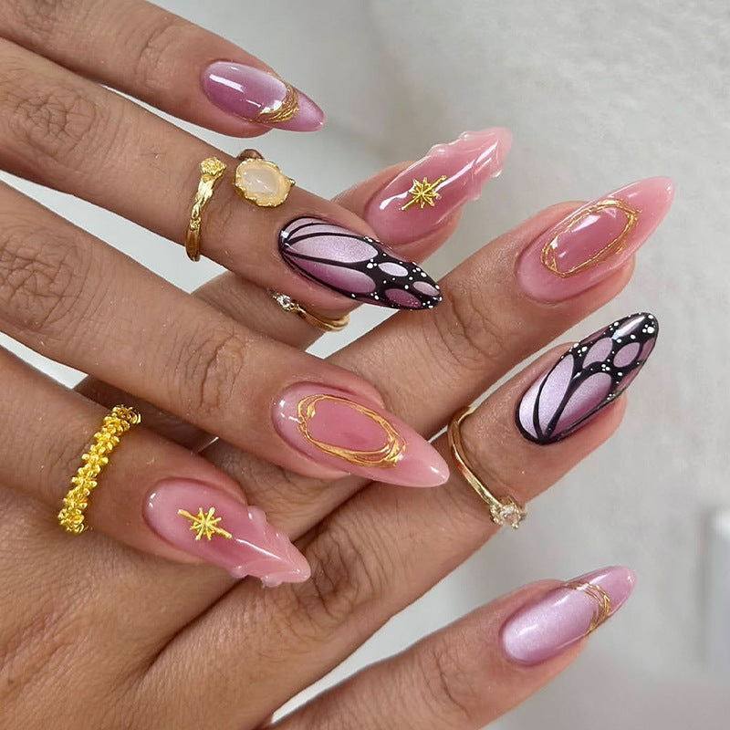 Decorative Press-On Nail Art Set with Shimmering Glitter and Elegant Patterns Stornfield
