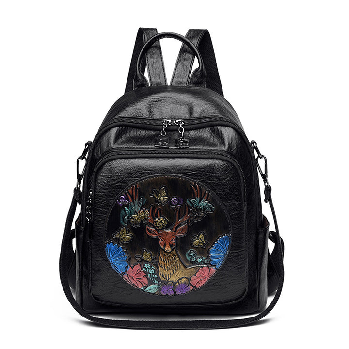 Creative Embroidered Leather Backpack