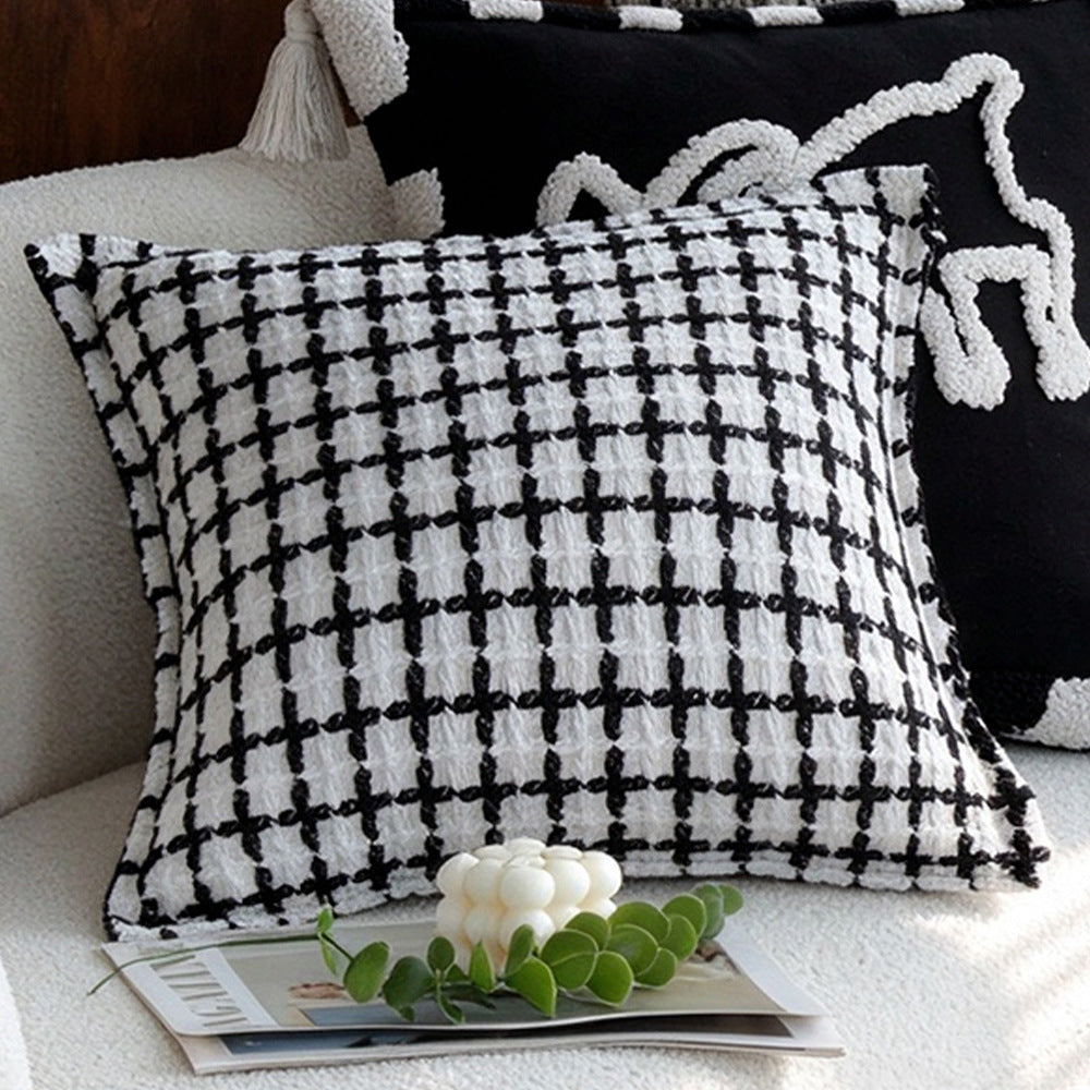 Cozy decorative cushion with modern check pattern