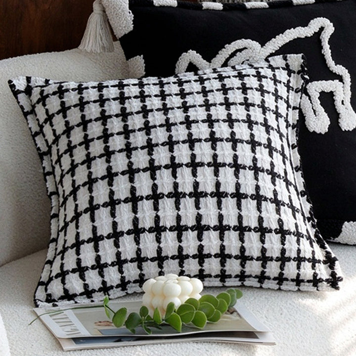 Cozy decorative cushion with modern check pattern