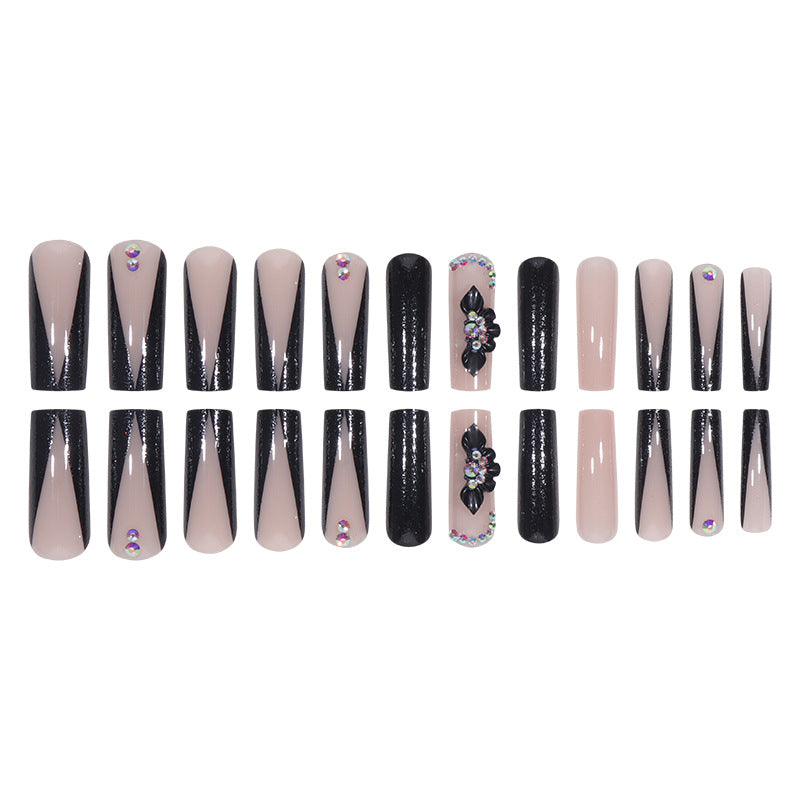 Glamorous Long Stiletto Press-On Nails with Glitter and Floral Accents Stornfield