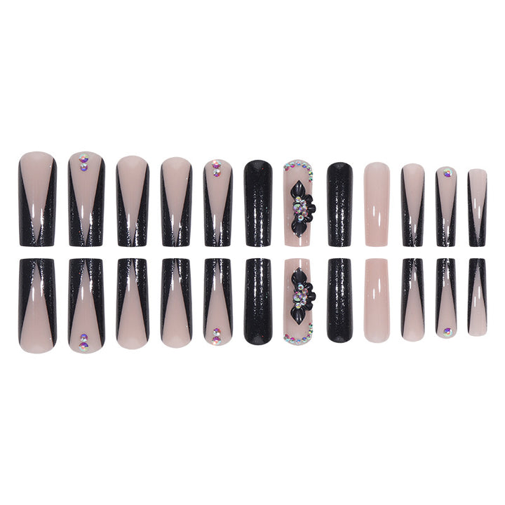 Glamorous Long Stiletto Press-On Nails with Glitter and Floral Accents Stornfield