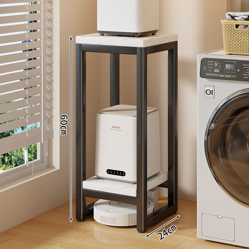 Narrow Two-Tier Metal Appliance Stand with Faux Marble Shelves