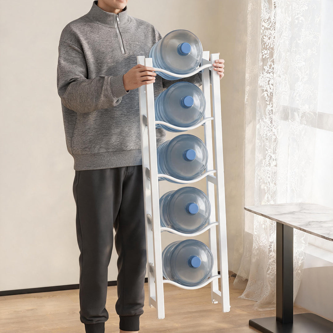 Three-Tier Vertical Water Jug Storage Rack Steel Frame Organizer for Large Bottles