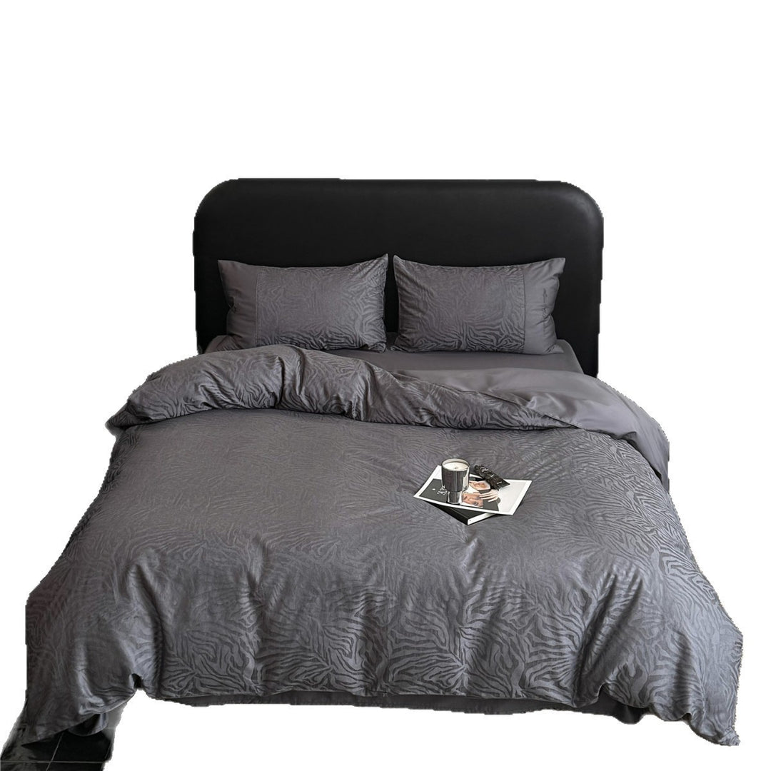 Luxury Satin Jacquard Zebra-Texture Duvet Cover Set with Pillow Shams