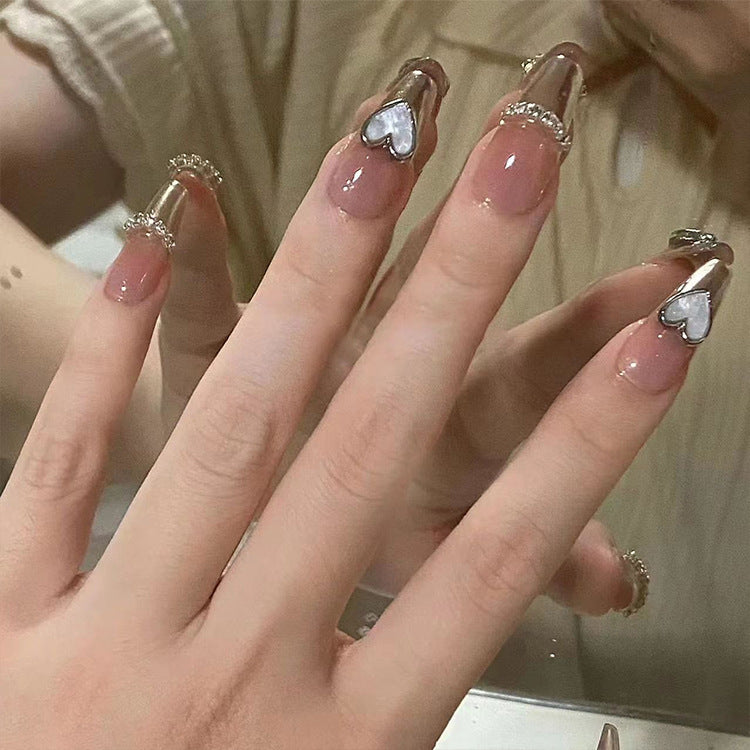 Heart-Embellished Stiletto Nail Art Extensions