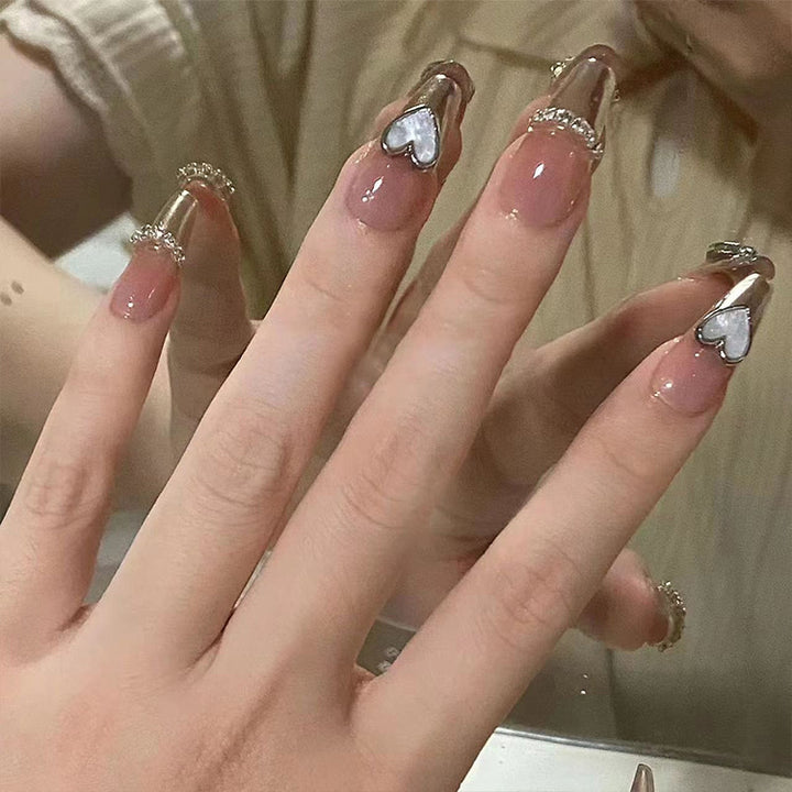 Heart-Embellished Stiletto Nail Art Extensions