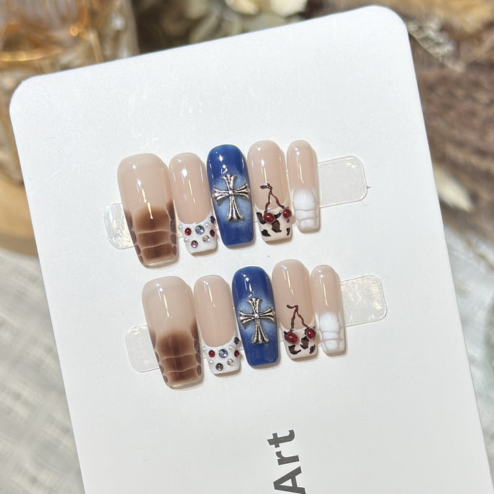 Decorative Press-On Nail Art Set with Unique Graphic Designs Stornfield