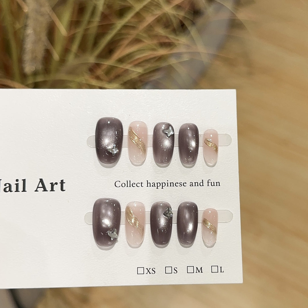 Elegant Press-On Nail Set with Glittering Details