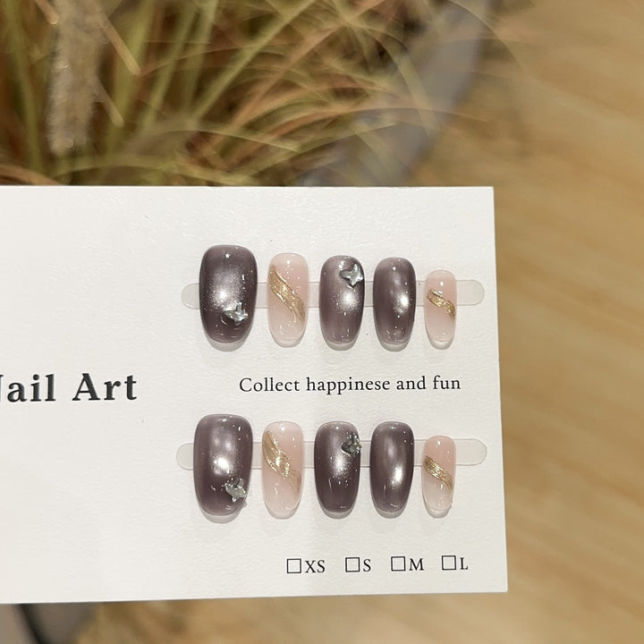 Elegant Press-On Nail Set with Glittering Details