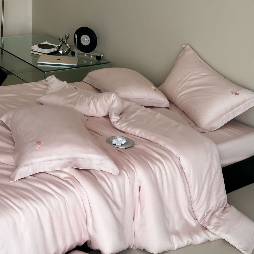 Premium cotton satin bedding set with subtle embroidered medallions