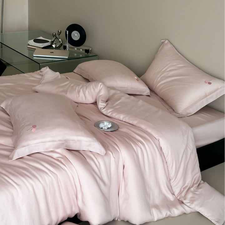 Premium cotton satin bedding set with subtle embroidered medallions