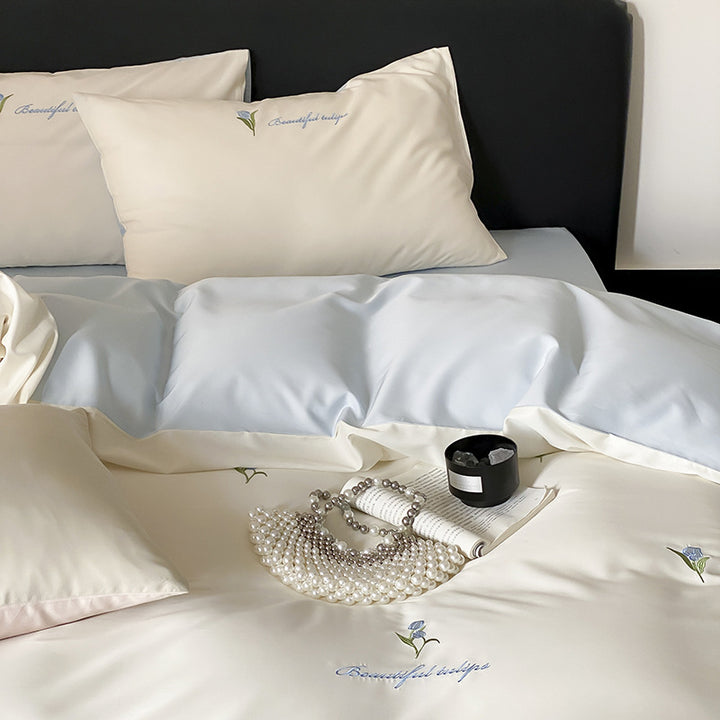 Botanical Embroidered Cotton-Sateen Duvet Cover Set with Pillowcases