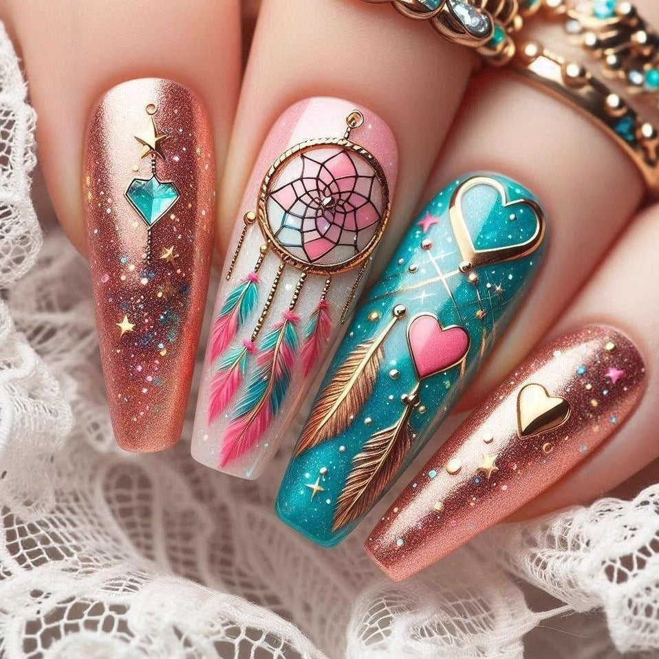 Artificial nail set with stunning 3D designs and glitter accents Stornfield
