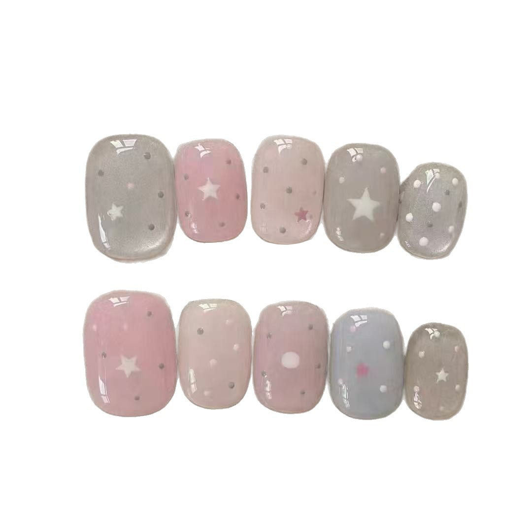 Elegant Press-On Nail Art Set with Bow and Dots Stornfield