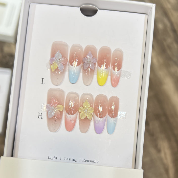 Floral-Inspired Artistic Press-On Nail Set Stornfield